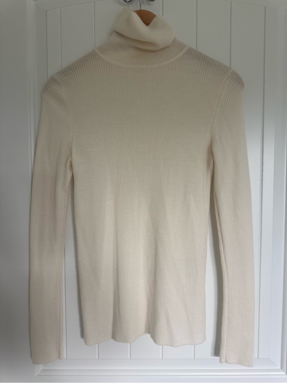 UNIQLO Cream Off White Ribbed Merino Wool Turtleneck Knit Sweater Pullover Med M